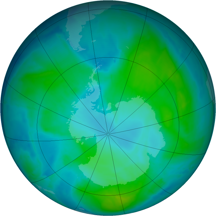 Antarctic ozone map for 22 January 2015